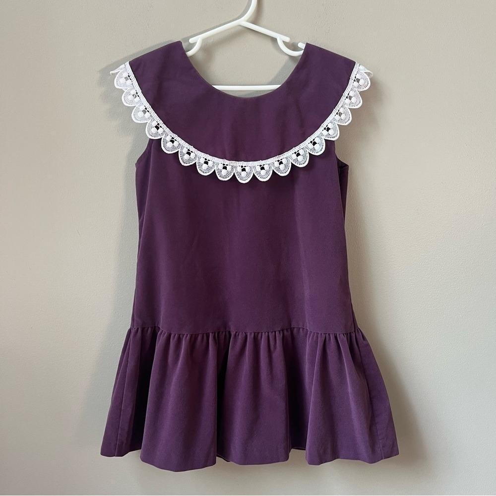 Vintage Dress Girl's 6 Purple Velvet Prairie Country Cottage Garden Party Sweet